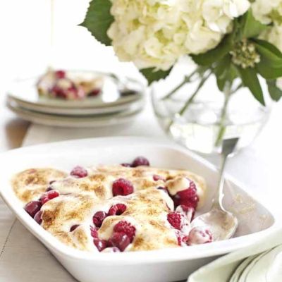 cherry and raspberry gratin
