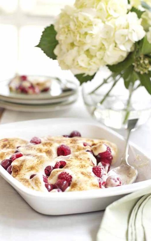 cherry and raspberry gratin